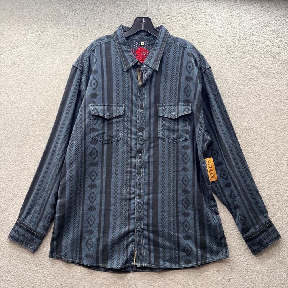 Scully Pearl Snap Western Shirt Long Sleeve Southwest Aztec Print Blue Size XL